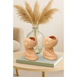 VTG Pair Of Haeger USA 4” Mini Ceramic Seashell Vases Mid-Century Modern Pottery